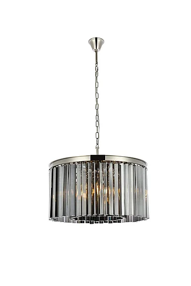 Elegant Sydney 8 Light Polished Nickel Chandelier Silver Shade (Grey) Royal Cut Crystal 1208D26PN-SS/RC