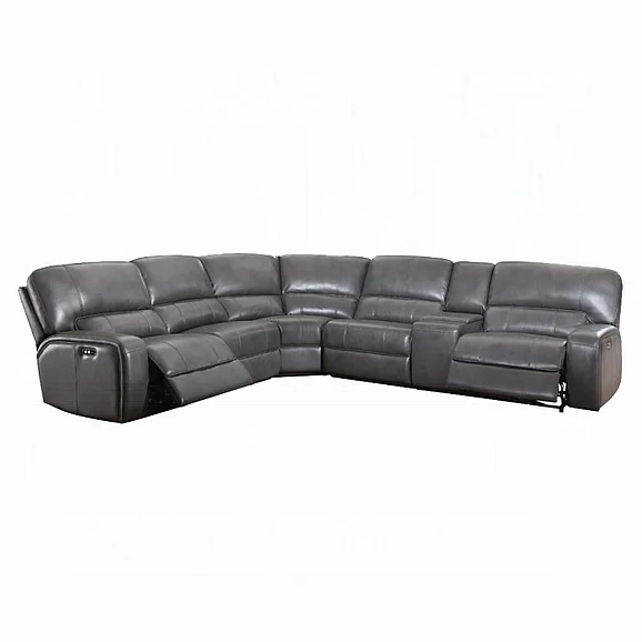 ACME Saul Power Motion Sectional Sofa in Gray Leather Aire LV53745