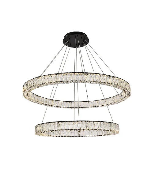 Elegant Monroe 42 In. Led Round Double Ring Pendant in Black 3503D42BK
