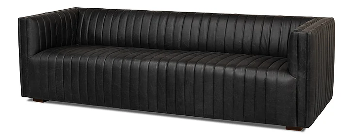 Sarreid Everett Leather Sofa in Black 53795