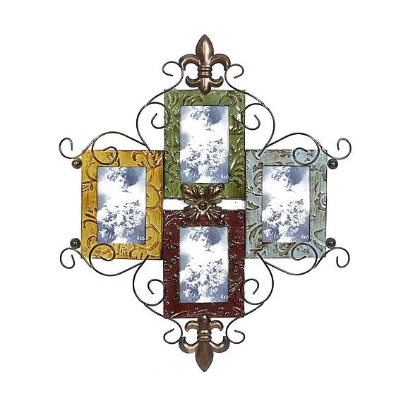 UMA Multi Colored Metal Scroll 4 Slot Wall Photo Frame, 21 x 1 x 24 | 53831