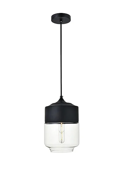 Elegant Ashwell 1 Light Black Pendant with Clear Glass LD2241BK