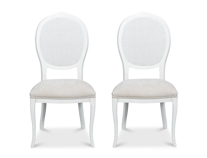 Sarreid Oval Cane Back Side Chair in Cortina White (Set of 2) U093-08T