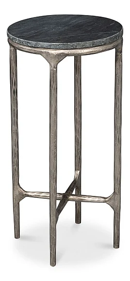 Sarreid Derrick Iron End Table With Marble Top in Antiqued Nickle and Black 53939