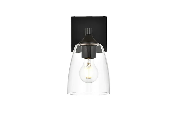 Elegant Gianni 1 Light Black and Clear Bath Sconce LD7307W5BLK CLOSEOUT