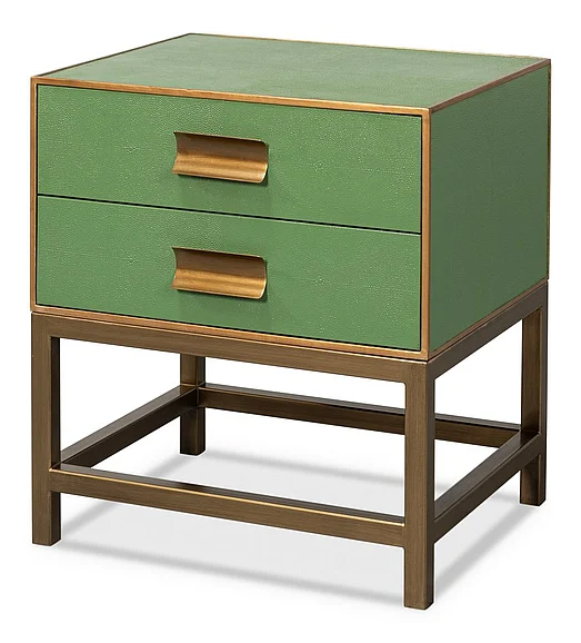Sarreid Gideon Shagreen Side Table in Watercress Green and Gold 54003-3