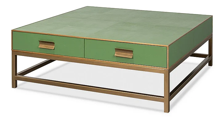 Sarreid Gideon Shagreen Square Coffee Table in Watercress and Gold 54004-3