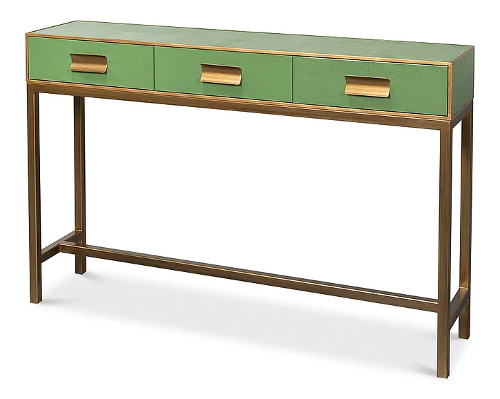 Sarreid Gideon Shagreen Console in Watercress and Gold 54005-3