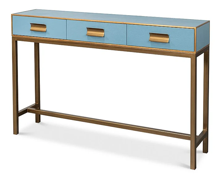 Sarreid Gideon Shagreen Console in Chambray Blue and Gold 54005-4