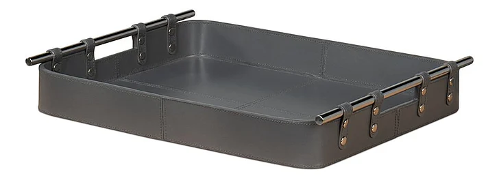 Sarreid Safari Leather Tray in Quiet Shade 54008-1