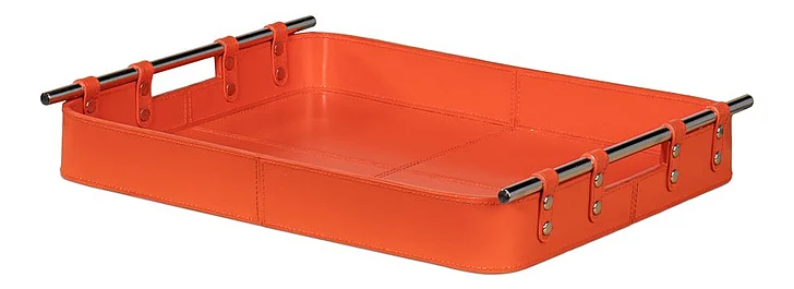 Sarreid Safari Leather Tray in Orangeade 54008-6