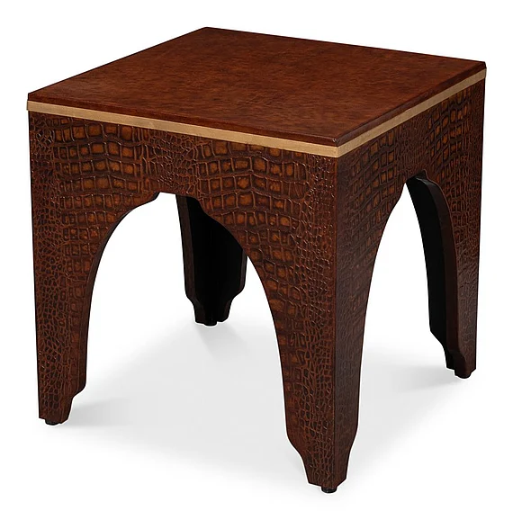 Sarreid Croco Embossed Leather Stool in Tan Tessoro 54011-4