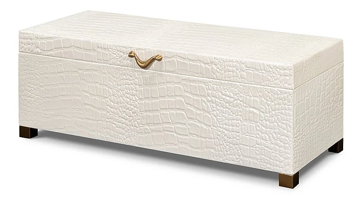 Sarreid Lyle Leather Box in Antique Pearl 54012-2