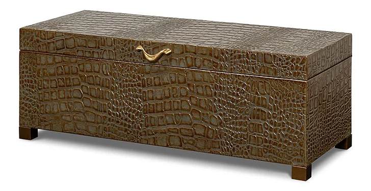 Sarreid Lyle Leather Box in Antique Green 54012-3