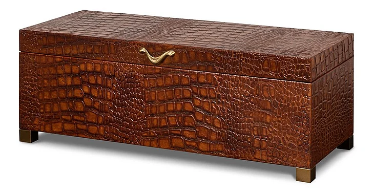 Sarreid Lyle Leather Box in Tan Tessoro 54012-4