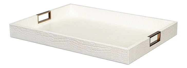 Sarreid Norton Leather Tray in Pearl 54014-2