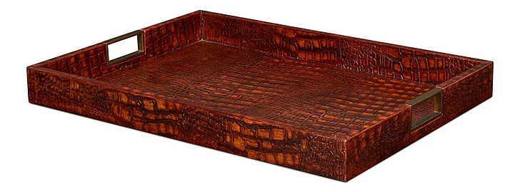 Sarreid Norton Leather Tray in Tan 54014-4