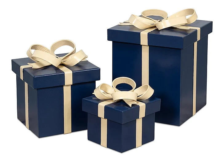 Sarreid Ferrell Leather Holiday Boxes in Navy and Bone 54025 (Set of 3)