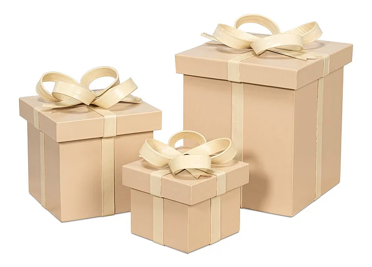 Sarreid Ferrell Leather Holiday Boxes in Taupe and Bone 54026 (Set of 3)