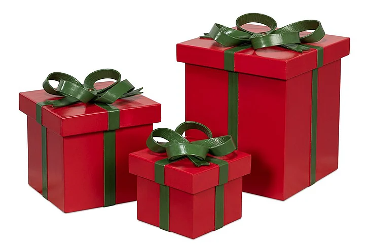Sarreid Ferrell Leather Holiday Boxes in Red and Green 54027 (Set of 3)