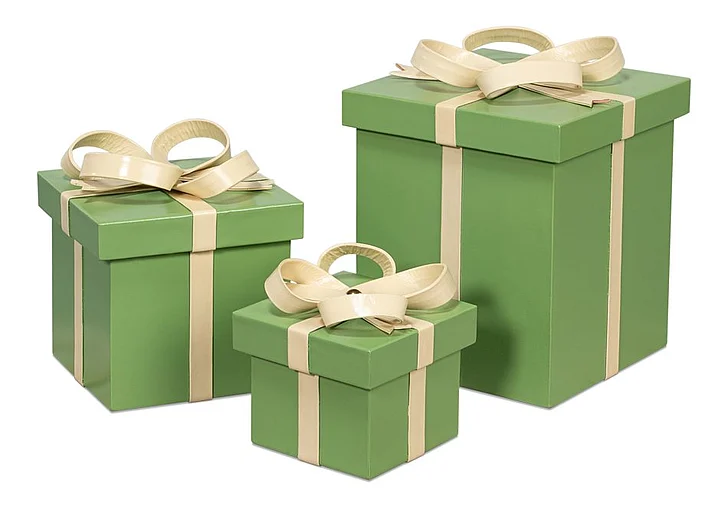 Sarreid Ferrell Leather Holiday Boxes in Green 54028 (Set of 3)