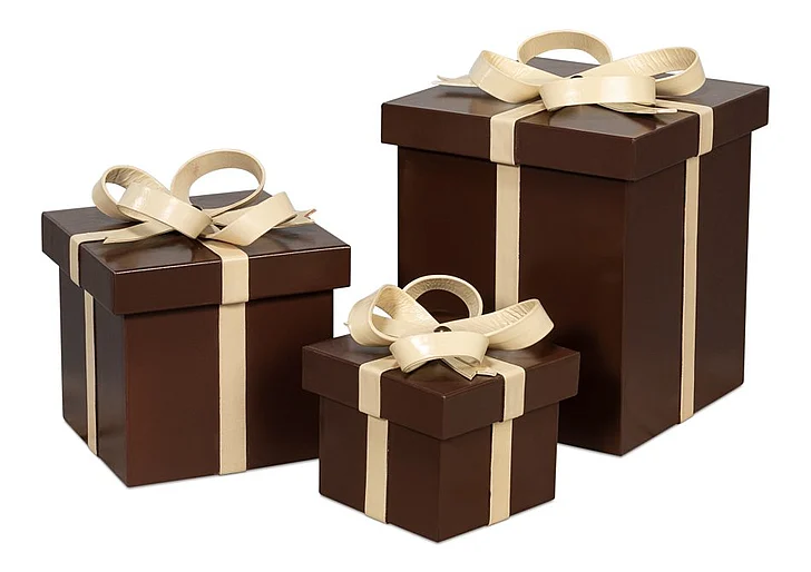 Sarreid Ferrell Leather Holiday Boxes in Chocolate and Bone 54029 (Set of 3)