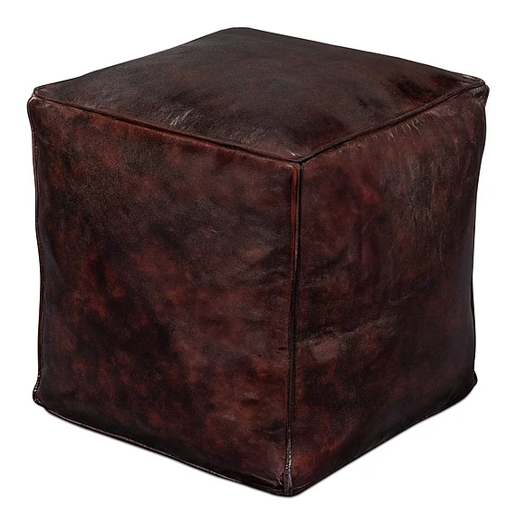 Sarreid Sunday Afternoon Leather Cube in Dark Brown 54034