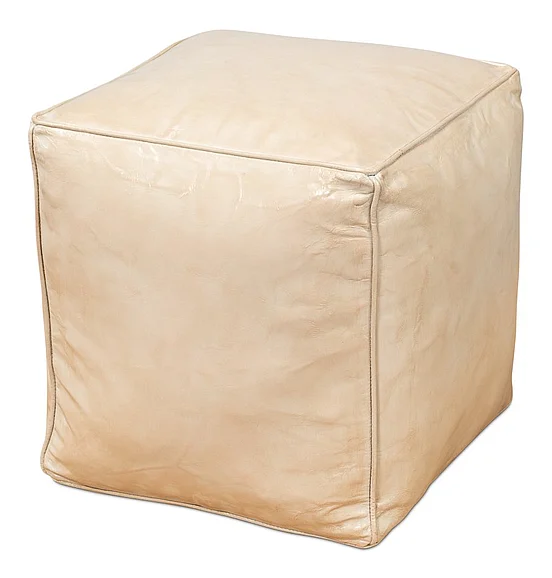 Sarreid Sunday Afternoon Leather Cube in Taupe 54035