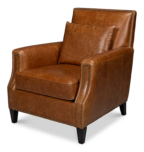 Sarreid Dimity Distilled Leather Chair in Cuba Brown 54055