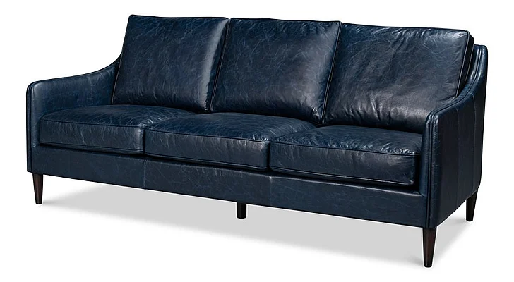 Sarreid Alehandro Leather Sofa in Chateau Blue 54057