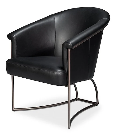 Sarreid Nagel Distilled Leather Chair in Onyx Black 54058