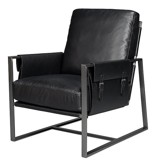 Sarreid Edmonds Distilled Leather Chair in Onyx Black 54062