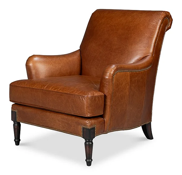 Sarreid Gaston Distilled Leather Chair in Havana Brown 54064