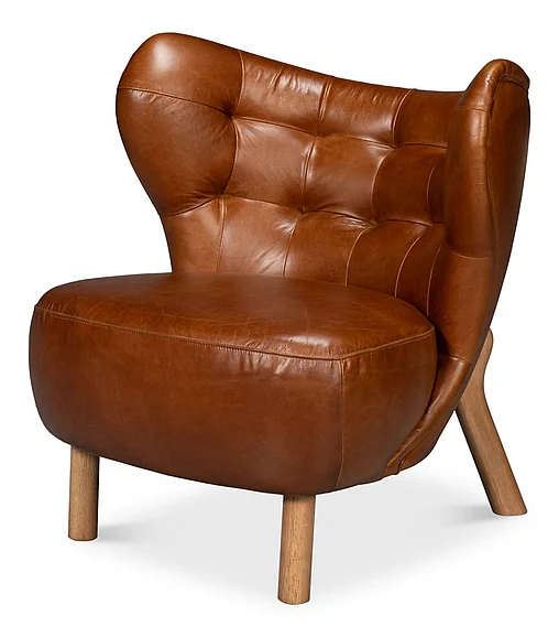 Sarreid Diddy Leather Chair in Havana Brown 54069 CLOSEOUT