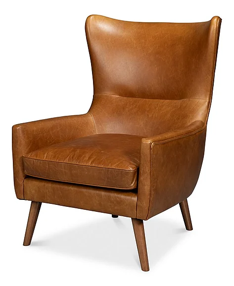 Sarreid Patron Highback Leather Chair in Cuba Brown 54070