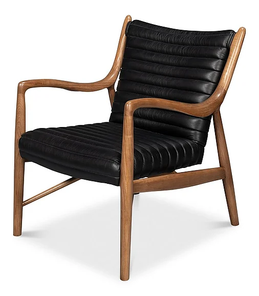 Sarreid Singletary Leather Chair in Onyx Black 54071