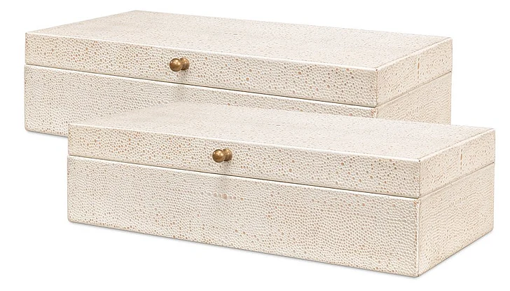Sarreid Gatsburg Shagreen Box in Osprey White 54078-4 (Set of 2)