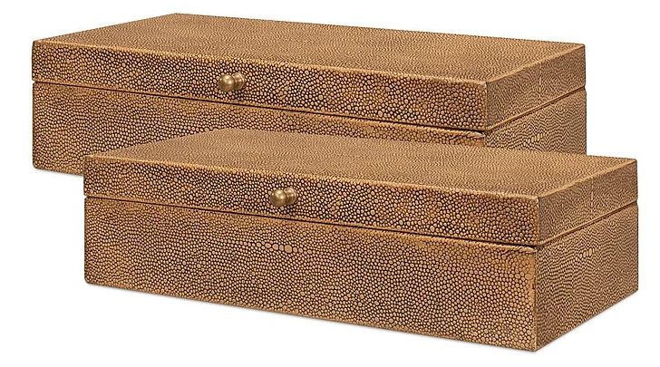 Sarreid Gatsburg Shagreen Box in Tawny Brown 54078-5 (Set of 2)