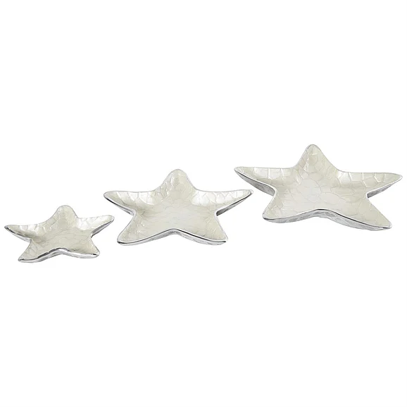 UMA White Aluminum Metal Starfish Handmade Textured Enameled Decorative Bowl with Silver Base, Set of 3 13, 11, 7W | 54079 CLOSEOUT