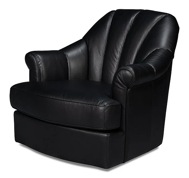 Sarreid Scoth Distilled Leather Swivel Chair in Onyx Black 54094 CLOSEOUT