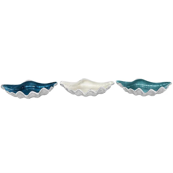 UMA Multi Colored Aluminum Metal Shell Handmade Enameled Decorative Bowl with Textured Silver Bases, Set of 3 10W, 2H | 54095 CLOSEOUT