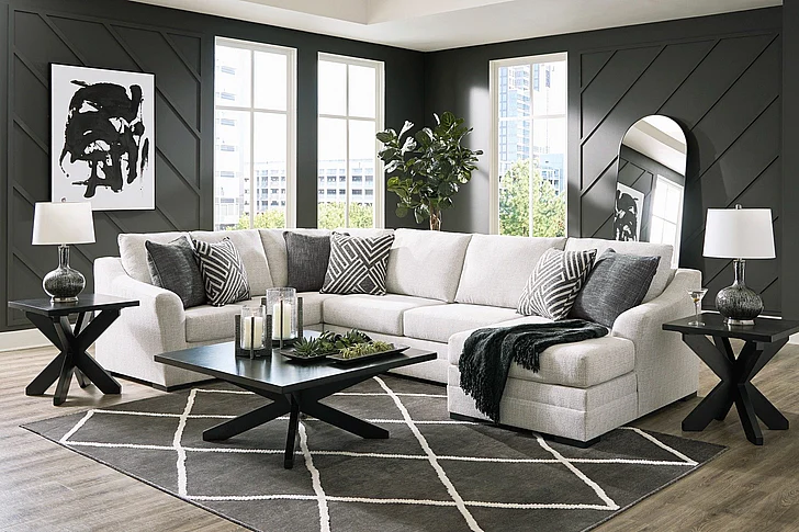 Koralynn 3-Piece Sectional with RAF Chaise in Stone