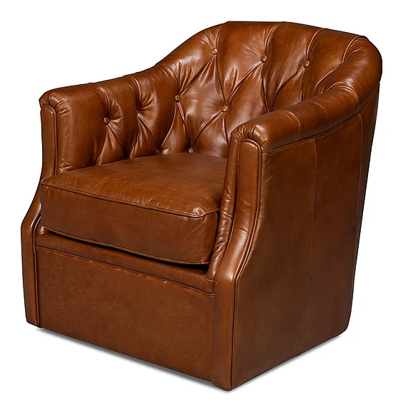 Sarreid Coolidge Leather Swivel Chair in Havana Brown 54114