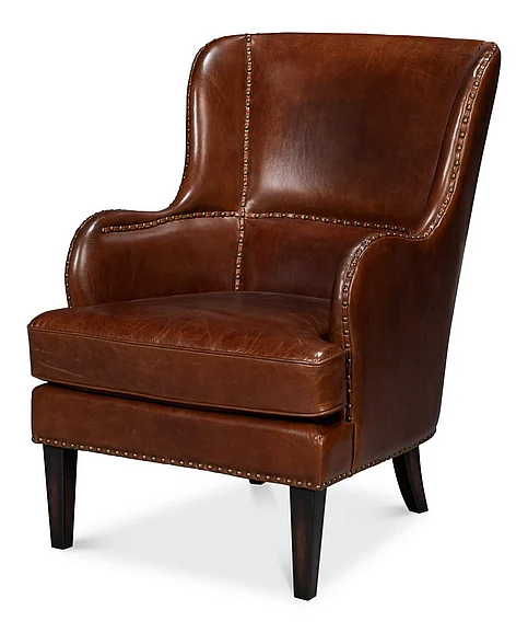 Sarreid Whitney Distilled Leather Chair in Newark Brown 54165