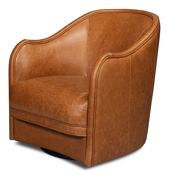 Sarreid Braxton Leather Swivel Chair in Brown 54168
