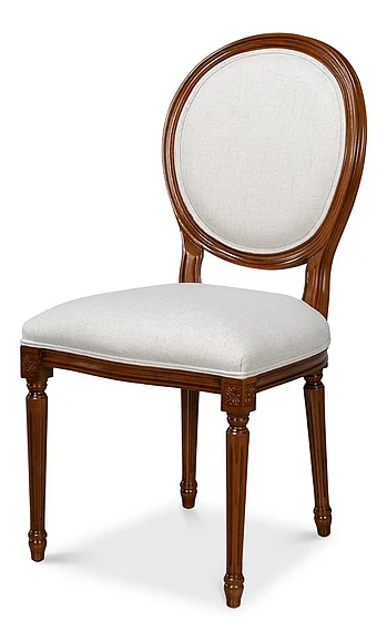 Sarreid Hugo Oval Side Chair in Cream and Walnut 54178 (Set of 2)