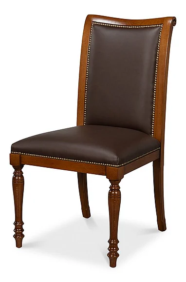 Sarreid Camile Leather Side Chair in Sierra and Walnut 54179 (Set of 2)