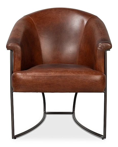 Sarreid Ltd. Nagel Distilled Leather Chair in Brown 54187 CLOSEOUT