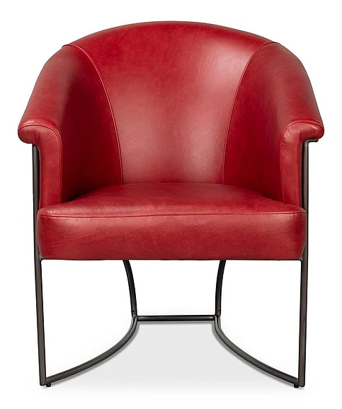 Sarreid Ltd. Nagel Distilled Leather Chair in New Rouge 54189 CLOSEOUT