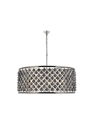 Elegant Madison 10 Light Polished Nickel Chandelier Silver Shade (Grey) Royal Cut Crystal 1214G43PN-SS/RC